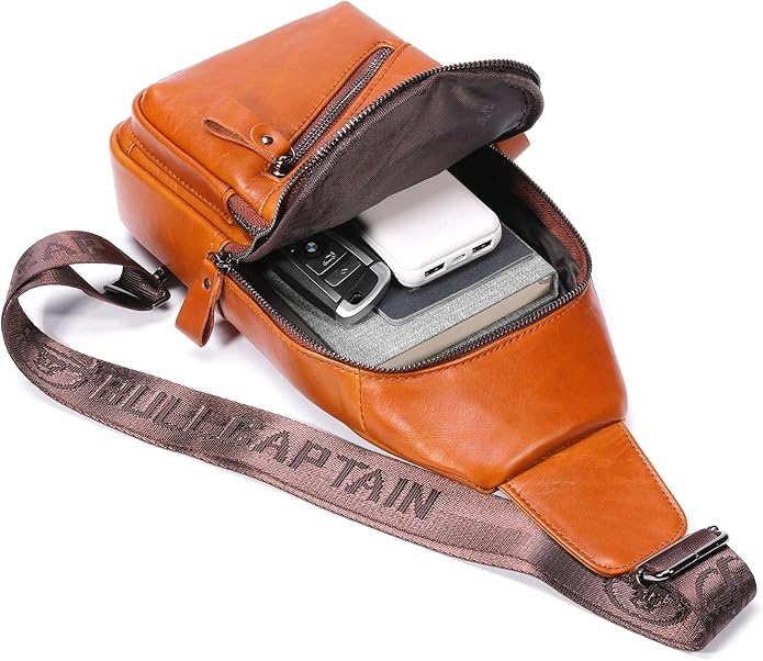 BULLCAPTAIN Mens Leather Sling Bag Backpack Casual Outdoor Shoulder Crossbody Chest Bag with USB Charging Port
