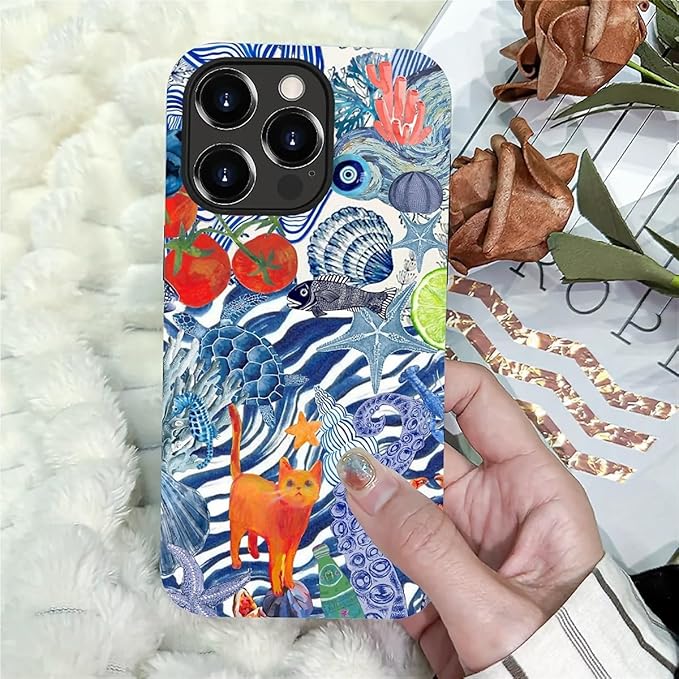 Case for iPhone 14 Pro,Leopard Cherry Shell Aesthetics for Woman Men Full Body Protective Cover Shockproof 2 in 1 Silicone + Hard PC Case for iPhone 14 Pro