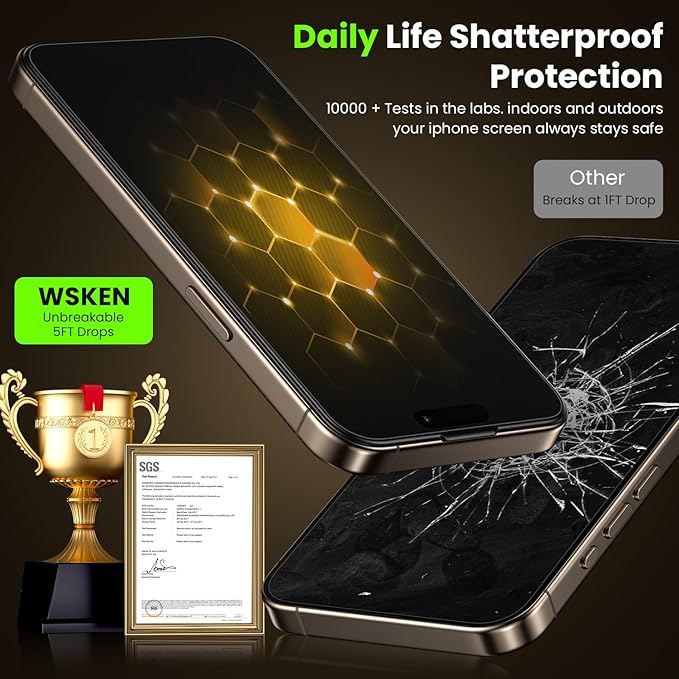 WSKEN for iPhone 16 Pro Max Privacy Screen Protector - [4 Way 360 Anti-Spy] [Auto Dust-Remove & Zero Bubble] 4 Directions Anti Peep Shatterproof Tempered Glass for 16 Pro Max 6.9 Inch, 2 Pack