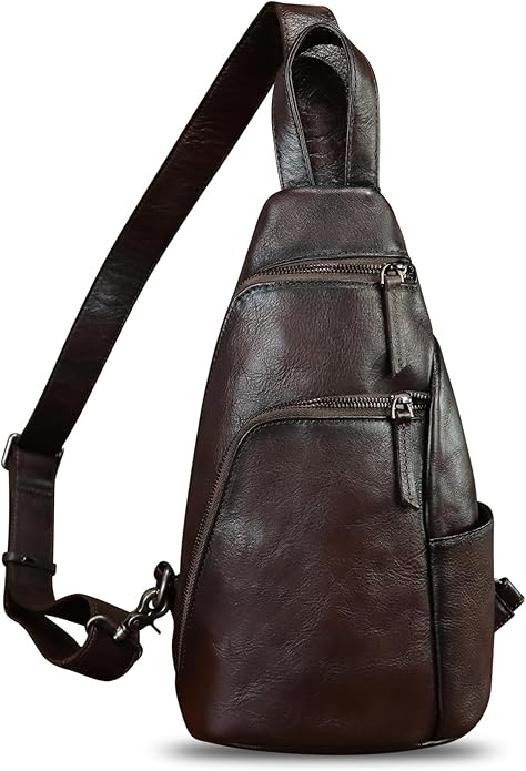 Genuine Leather Silng Bag for Men and Women Vintage Leather Sling Backpack Purse Shoulder Crossbody Bag Chest Bag