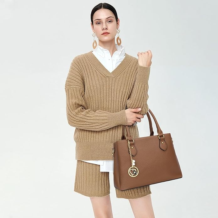 KKXIU Women Satchel Bags Handle Shoulder Handbags and Purses Pockets Zipper Leather Crossbody Bags