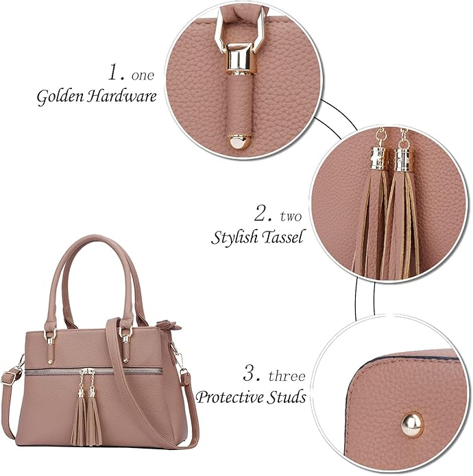 KKXIU Women Satchel Bags Handle Shoulder Handbags and Purses Pockets Zipper Leather Crossbody Bags