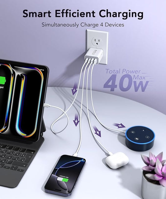 CSODINCE 3 Pack Fast Charging Block, 40W 4-Port Charger Cube Power Brick Plug Box Base Adapter for iPad/Pro/Mini, Compatible with iPhone 16/15/14/13/12, Galaxy, Motorola,Sony, Google Pixel, Tablet