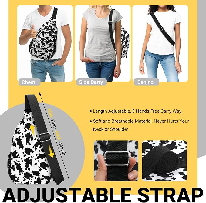 Crossbody Bags for Women, Sling Bag for Men, Small Hiking Backpack Anti Theft Lightweight for Outdoors Travel （L, Cow Print）