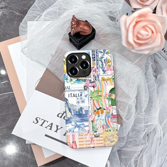 DAIZAG Case Compatible with iPhone 13 Pro Max,Fit Shockproof Cover for Women Girls,Bow Beach Landscape Collage Coastal