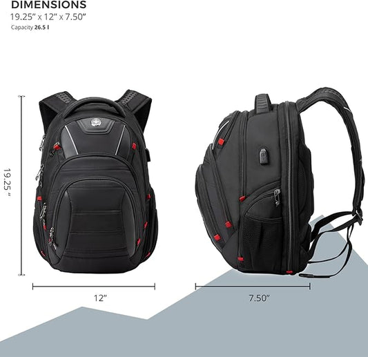 Travel Backpack For Men, Business Laptop Backpack With USB Charging Port, Fits 15.6" Computer, Black