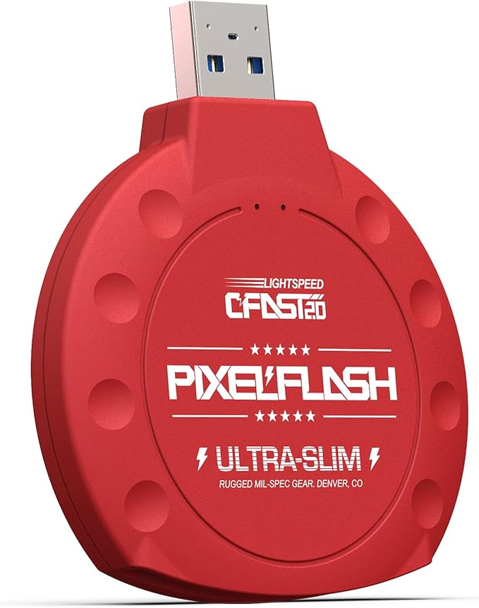 PixelFlash CFast 2.0 Card Reader (Red) - Memory Card Adapter with USB 3.0, 500Mb/s File Transfer, Ultra-Slim & Anti-Slip Rubber Shell, Compatible with Most Brands & OS