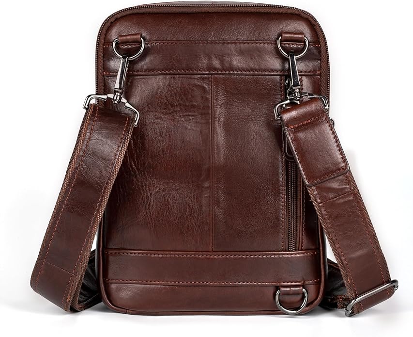 Leather Messenger Bag for Men, Small Leather Sling Shoulder Bag Messenger Pack for Men, Man Purse