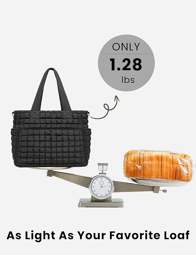 Yarnic Large Puffer Tote Bag for Women, Lightweight 21L Bag with 7 Pockets for School, Travel, Work, Gym Overnight Use