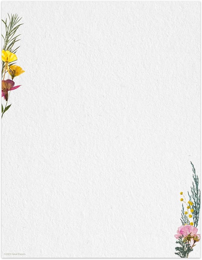 Pressed Flower Letterhead / 50 Sheets / 8.5" x 11" Trendy Event Baby Shower Bridal Shower Wedding Paper/All Occasion Floral Decorative Stationery