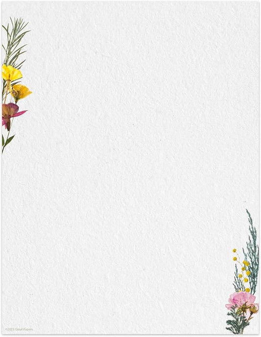 Pressed Flower Letterhead / 50 Sheets / 8.5" x 11" Trendy Event Baby Shower Bridal Shower Wedding Paper/All Occasion Floral Decorative Stationery