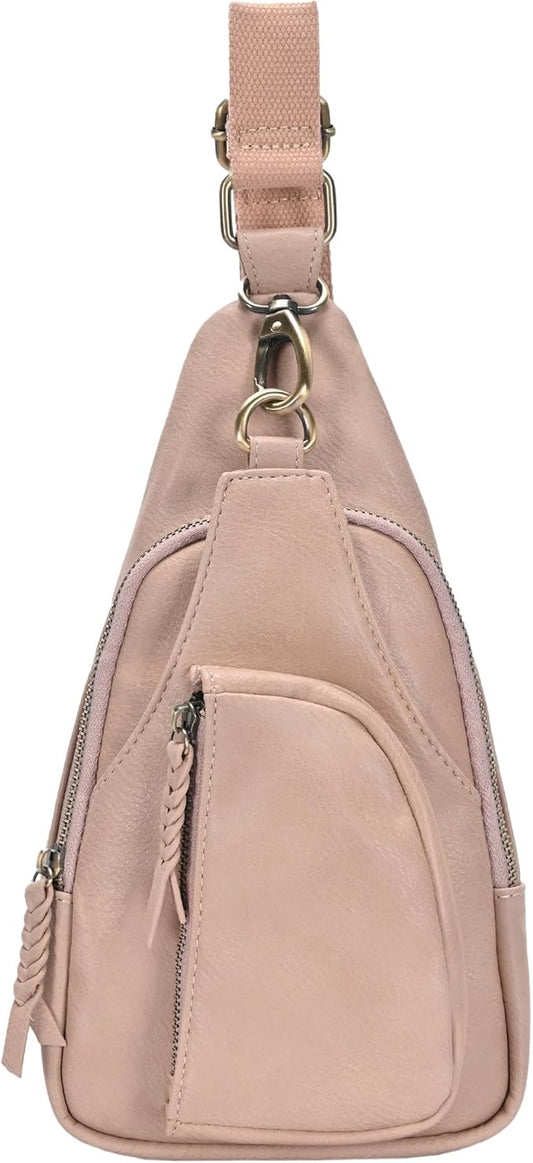Antik Kraft Tasha Crossbody Sling (Rose) | Vegan Leather Crossbody Bag for Women with 16-20" Strap | Sling Bags for Women with Durable Antique Brass Hardware | 7in x 2.5in x 12.5in |