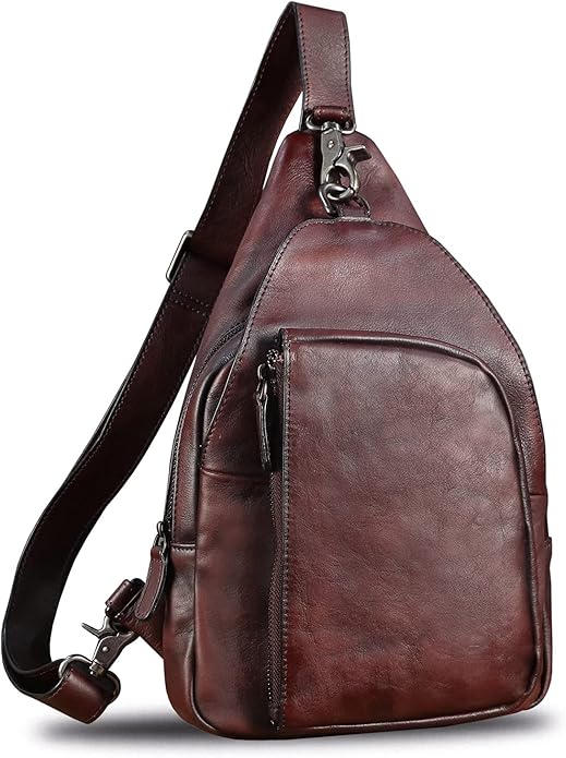 Genuine Leather Sling Bag for Men and Women Vintage Real Leather Sling Backpack Shoulder Crossbody Bag Chest Bag