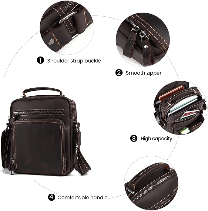 Genuine Leather Small Messenger Bag for Men Vintage Shoulder Crossbody Bags for Work Business Travel