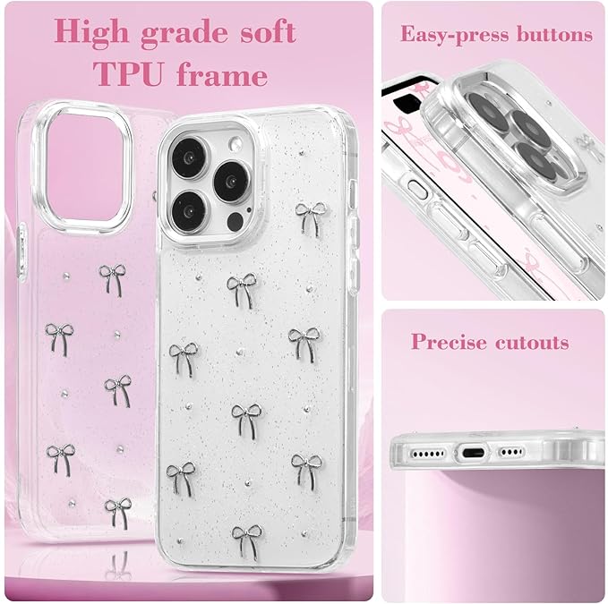 EYZUTAK Case for iPhone 12 Pro Max, Bling Glitter 3D Bowknot Phone Case Cute Sparkly Crystal Clear Bow Aesthetic Design Case Slim Soft Durable TPU Transparent Protective Cover for Women Girls - Bow