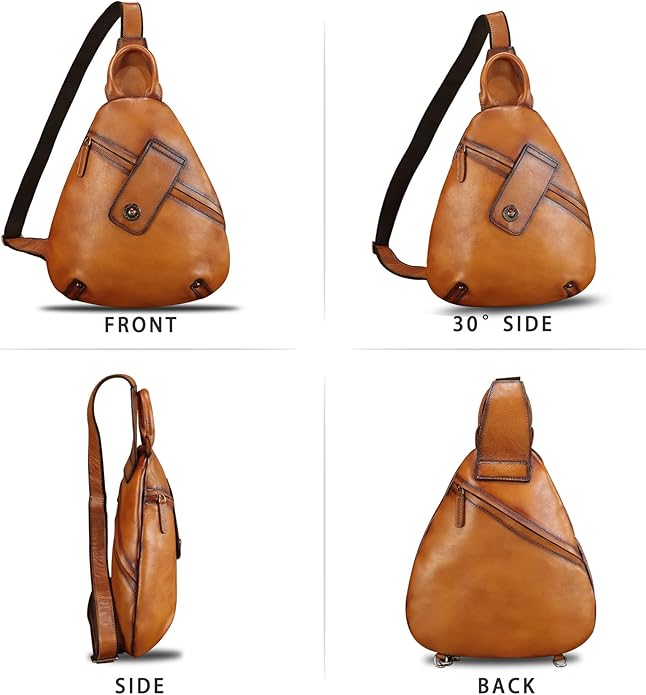 Genuine Leather Sling Bag for Men and Women Classical Real Leather Sling Backpack Purse Crossbody Bag for iPad Pro 11 inch