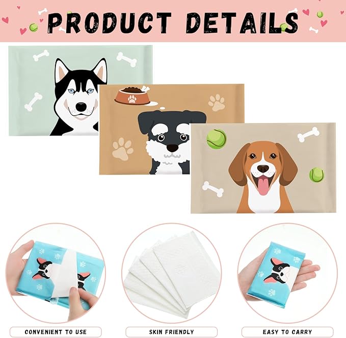 PerKoop 100 Pack Pocket Tissues Travel Slim Packs Small Facial Tissues Wallet Size Toilet Paper for Travel Guest Wedding Supplies, 4 Styles(Dog)