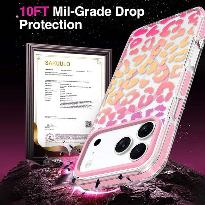 SAKUULO Magnetic for iPhone 17 Pro Max Case with Screen Protector [Compatible with MagSafe] Colourful Leopard Print Pattern Wireless Charge Strengthen Protection Cover Colourful Leopard (6.9")
