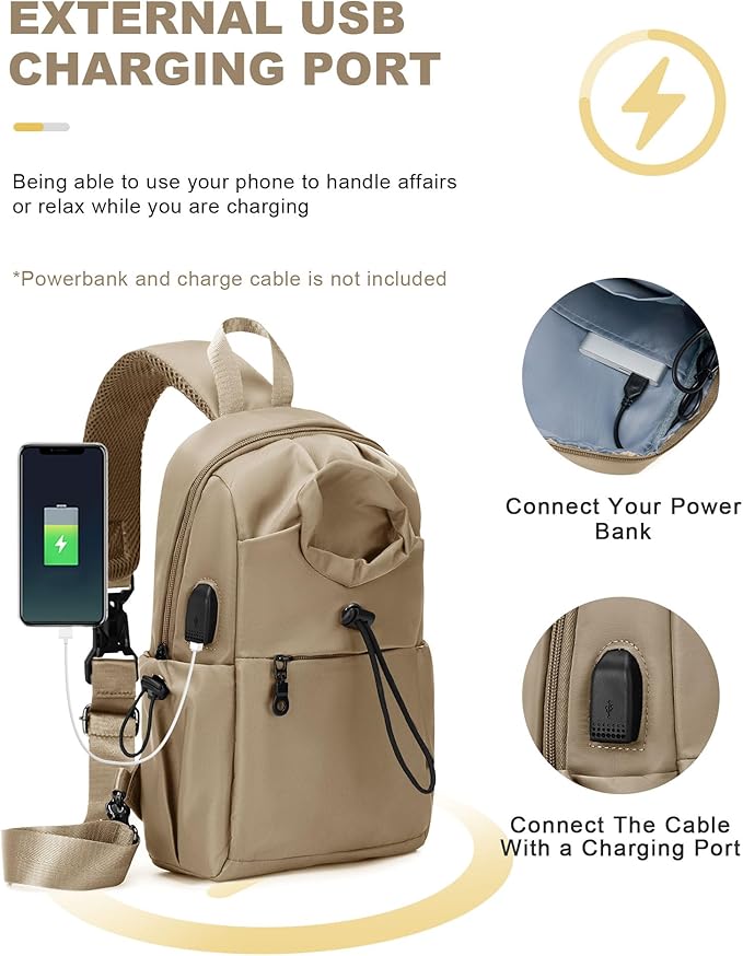 Sling Backpack bag for Men Khaki, Tactical BackpackSmall One Strap Daypack, Mini Anti-Theft Cross Body Motorcycle Chest Bags, Satchel Bag for Casual Travel Hiking Outdoor Sports Gym