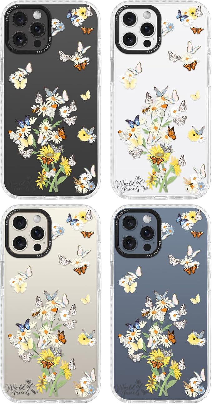 for iPhone 15 Pro Max Case Butterfly & Flower Pattern with Vintage Charm, Military-Grade Drop Protection, Cute Soft Slim TPU Protective Cover with Camera Lens Protection for Women & Girls