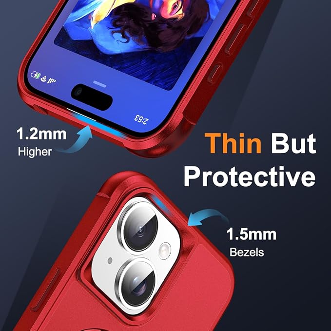 Compatible with iPhone 13 Case & iPhone 14 Case with Invisible Magnetic O-Ring Stand Phone Cases for 13 & 14 6.1" [Compatible with Mag-Safe][Great Grip Feeling], Red