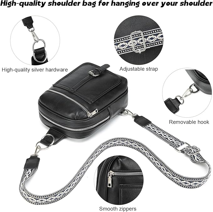 Sling Bag Crossbody Backpack - 2 in 1 Leather Cross Body Bag Fanny Pack with 2 Removable Straps