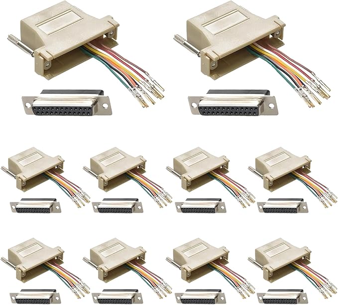 10PCS DB25 Female to RJ45 Modular Adapter, 25 Pin Serial Port to RJ45 Female Ethernet LAN Extend Modular Converter
