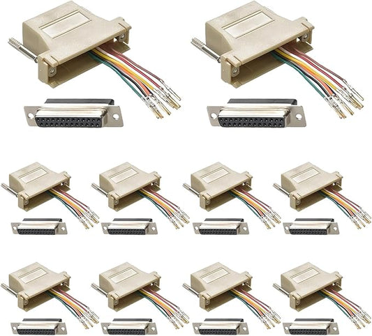 10PCS DB25 Female to RJ45 Modular Adapter, 25 Pin Serial Port to RJ45 Female Ethernet LAN Extend Modular Converter