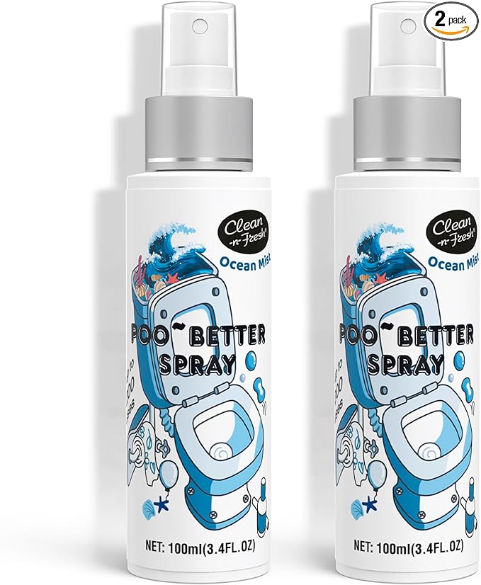 Clean-n-Fresh Toilet Spray, Ocean Mist, Air Freshener Bathroom Spray, Toilet Bathroom Odor Deodorizer, 6.8 Fl.Oz - Sea Salt, Jasmine & Bergamot