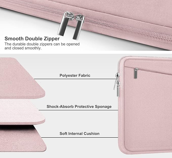 Laptop Sleeve, 15.6 inch Laptop Case, Durable Computer Carrying Bag Protective Case Briefcase Handbag with Front Pocket, Slim Laptop Case Cover for 15.6 Inch HP, Dell, Lenovo, Asus, Notebook, Pink