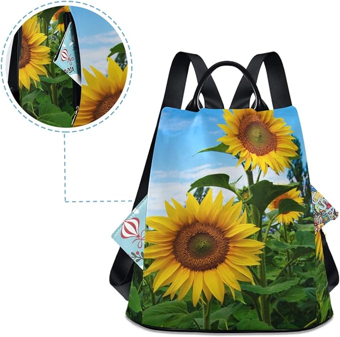 ALAZA Summer Sunflower Flowers Floral Backpack Purse for Women Anti Theft Fashion Back Pack Shoulder Bag
