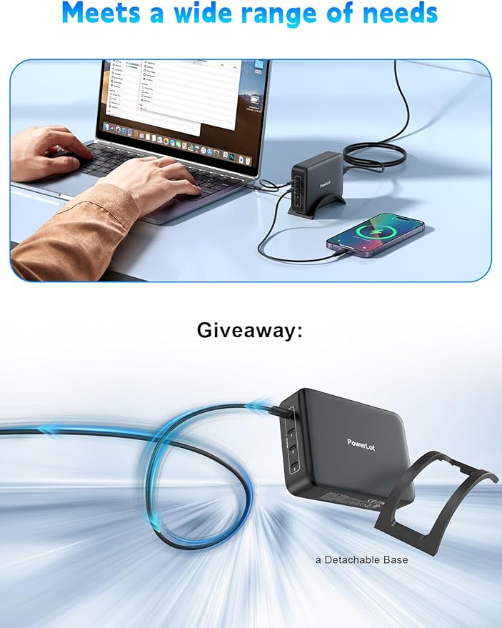 PowerLot 240W 4-Port USB-C PD 3.1 Power Station, 140W Fast Charging for MacBook Pro,Samsung, 100W×4 USB-C Travel Charger with Overload Temperature Protection
