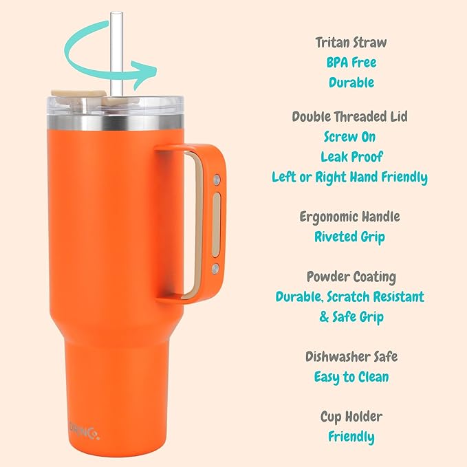Drinco 40oz 30 oz Tumbler with Handle, Straw Lid, Insulated Stainless Steel Travel Mug Water Bottle Ice Coffee Cup For Cold and Hot, BigSur (30oz, Pumpkin)