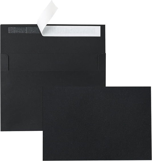 100 Packs Black Blank Cards and Envelopes 4.25 x 5.5 Heavyweight Single Panel Cardstock and A2 Envelopes Printable Self Seal for DIY Greeting Cards, Wedding Invitations, Graduations