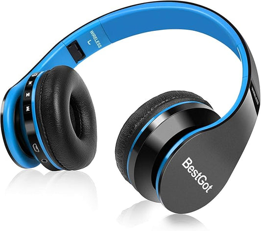 Kids Headphones Bluetooth, BT6002 Wireless Headphones for Kids Child Volume Limited 85/110dB for School Foldable Headset for 60 Hours PC/Phone/Tablets/TV (Black/Blue)