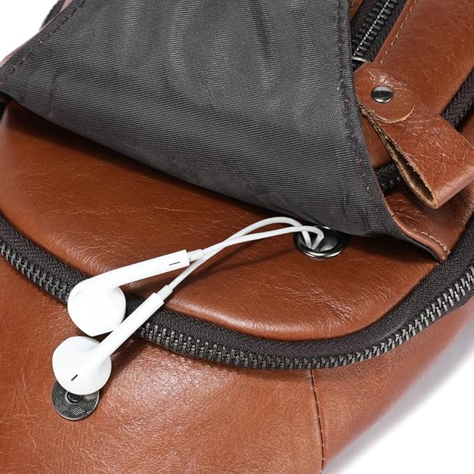 Sling Bag for Men Genuine Leather Chest Bag Crossbody Backpack Travel Hiking Outdoor Sports