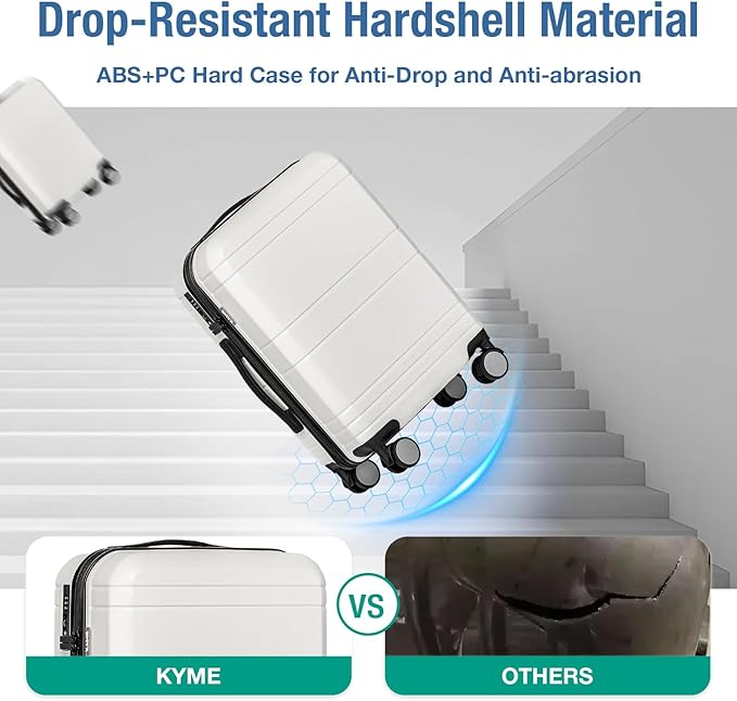 KYME Carry On Luggage 22x14x9 Airline Approved with TSA Lock Hard Shell Carry On Suitcase Lightweight Suitcases with Wheels Small Luggage for Men Women,Carry-On 20 Inch,White