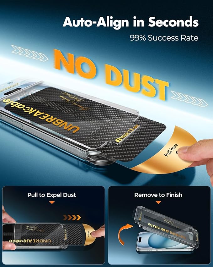 UNBREAKcable 2+2 Pack for iPhone 15 Screen Protector & Lens Protector 【Military-Grade】【Easy Install】【Efficient Night Shot】9H+ Shatterproof Tempered Glass Film,Bubble-Free&Anti-Fingerprint ,Case Friendly-6.1 inch