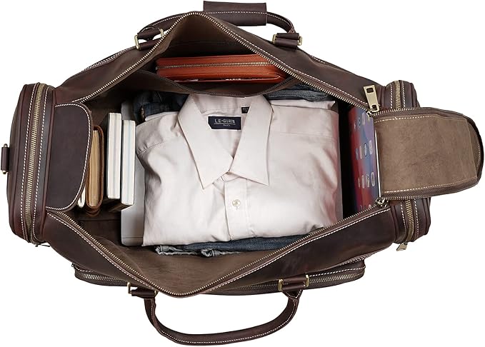 Polare 24" Retro Full Grain Leather Travel Overnight Luggage Weekender Duffel Bag with YKK Zippers