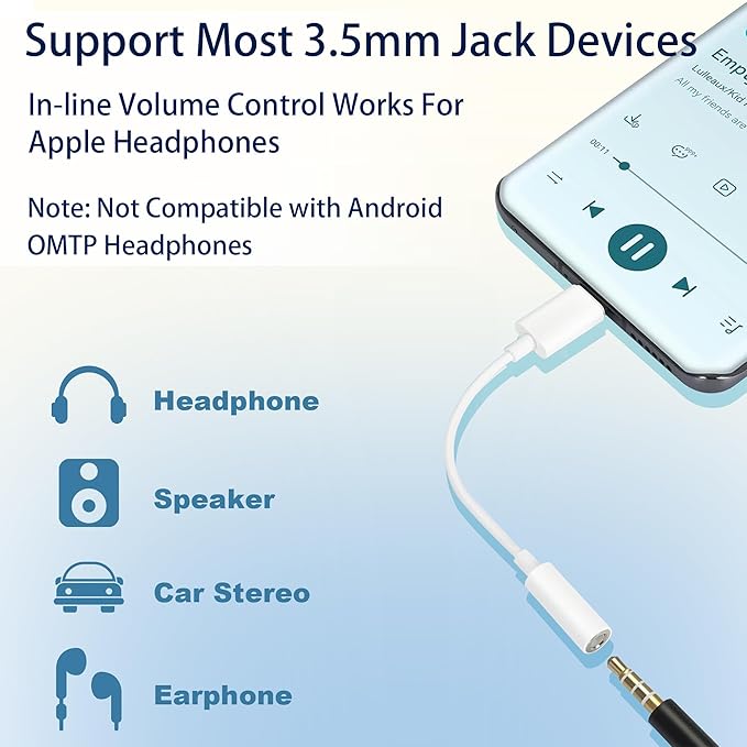 USB-C to 3.5 mm Headphone Jack Adapter,USB C to Aux Audio Dongle Cable Cord Compatible with iPhone 15 16 Series, iPad Pro, Galaxy S23/S22 Ultra Headphone Adapter (White, 50 Pack)