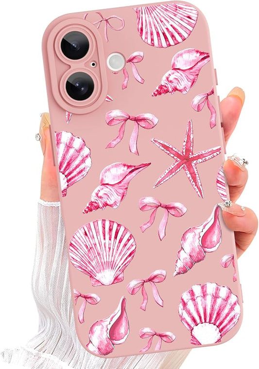 ZIYE Designed for iPhone 17 Case Pink Seashell Bow Pattern with Camera Protection,Soft TPU Silicone Rubber Protective Cover Cute Design Cases Compatible with iPhone 17 6.3 Inch