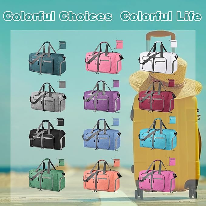 Dimayar Travel Duffle Bag for Men Women - Foldable Duffel Bag with Shoes Compartment - Overnight Bags Waterproof & Tear Resistant(40L,Light Blue)