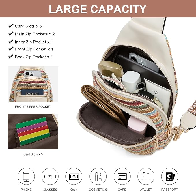 Womens Sling Bag Crossbody Bags for Women Vegan Leather Sling Backpack Daypack Fanny Pack Crossbody Purse Travel