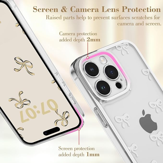 EYZUTAK Case for iPhone 11 Pro Max, Clear Cute Ribbon Bowknot Pattern Aesthetic Transparent Phone Case Raised Camera Protection Stylish Slim Soft Durable TPU Protective Cover for Women Girls - White