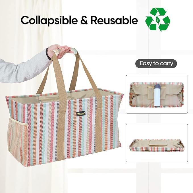 BALEINE Extra Large Utility Tote Bag with Wire Frame for Storage (Color Stripe, 22''x12''x10'')