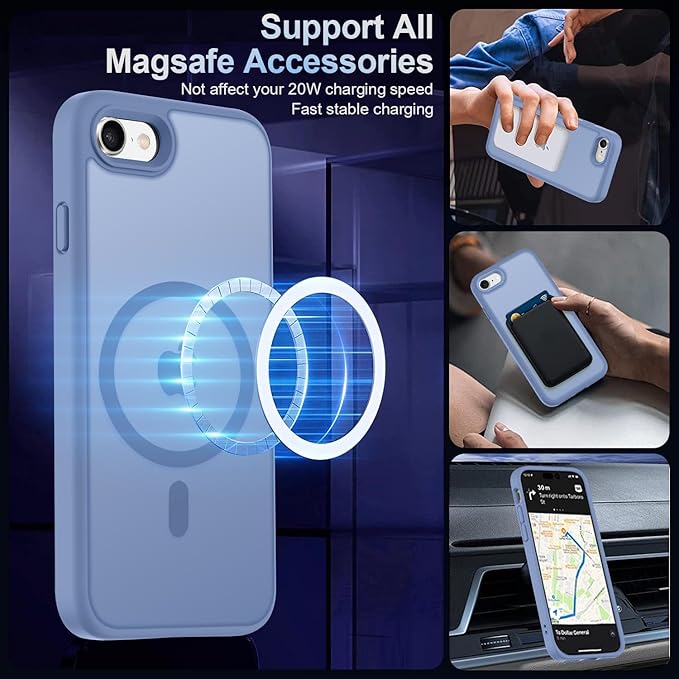 MOCCA Strong Magnetic for iPhone SE Case 2022/iPhone SE 2020 Case/iPhone 7 Case/iPhone 8 Case [Compatible with Magsafe] Slim Thin Translucent Matte Protective Cover Phone Case 4.7'', Blue