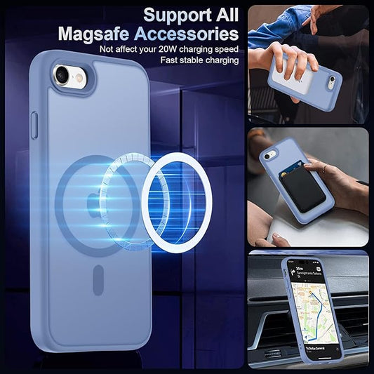 MOCCA Strong Magnetic for iPhone SE Case 2022/iPhone SE 2020 Case/iPhone 7 Case/iPhone 8 Case [Compatible with Magsafe] Slim Thin Translucent Matte Protective Cover Phone Case 4.7'', Blue