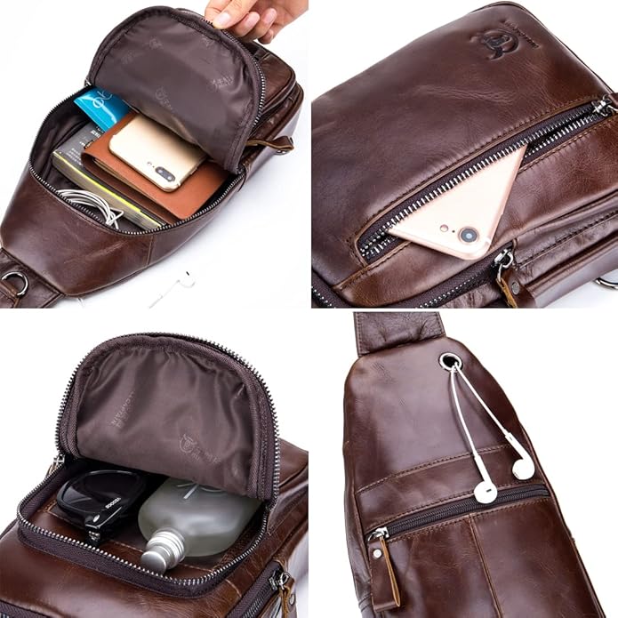 KPYWZER Vintage Leather Sling Bag Backpack for Men Crossbody Shoulder Chest Day Pack Backpacks