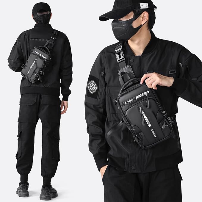 Anti Theft Sling Crossbody Backpack Shoulder Bag for Men, Lightweight One Strap Motorcycle Back pack Sling Bag Backpack for Hiking Walking Biking Travel Cycling with USB Charger Port