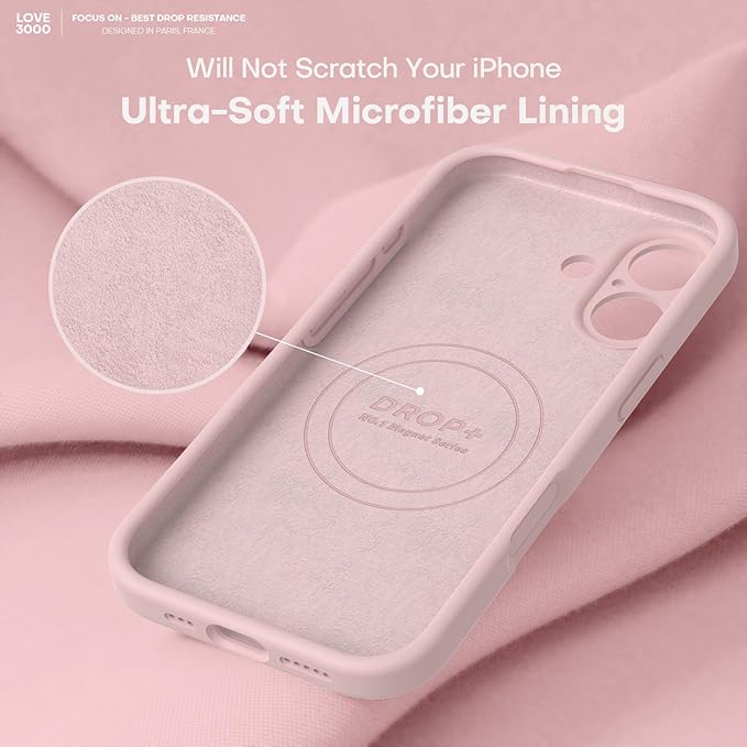 LOVE 3000 Designed for iPhone 17 Case, Premium Silicone [Compatible with Magsafe][Soft Anti-Scratch Microfiber Lining] Shockproof Protective Phone Case for Men Women 6.3", Chalk Pink